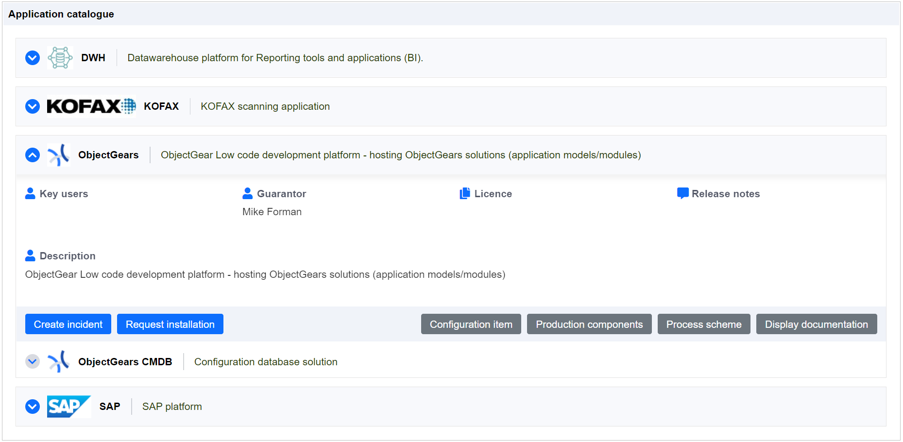 Application catalogue and Configuration database CMDB