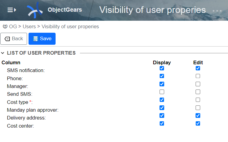 Administrator defines, which columns from the class of extended user properties should be displayed in the user profile PersonQuickInfo and which out of these properties the user can edit.